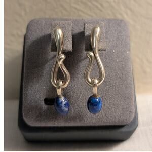Vintage Signed AC Studio Thailand Sterling Silver Lapis Lazuli Dangle Earrings